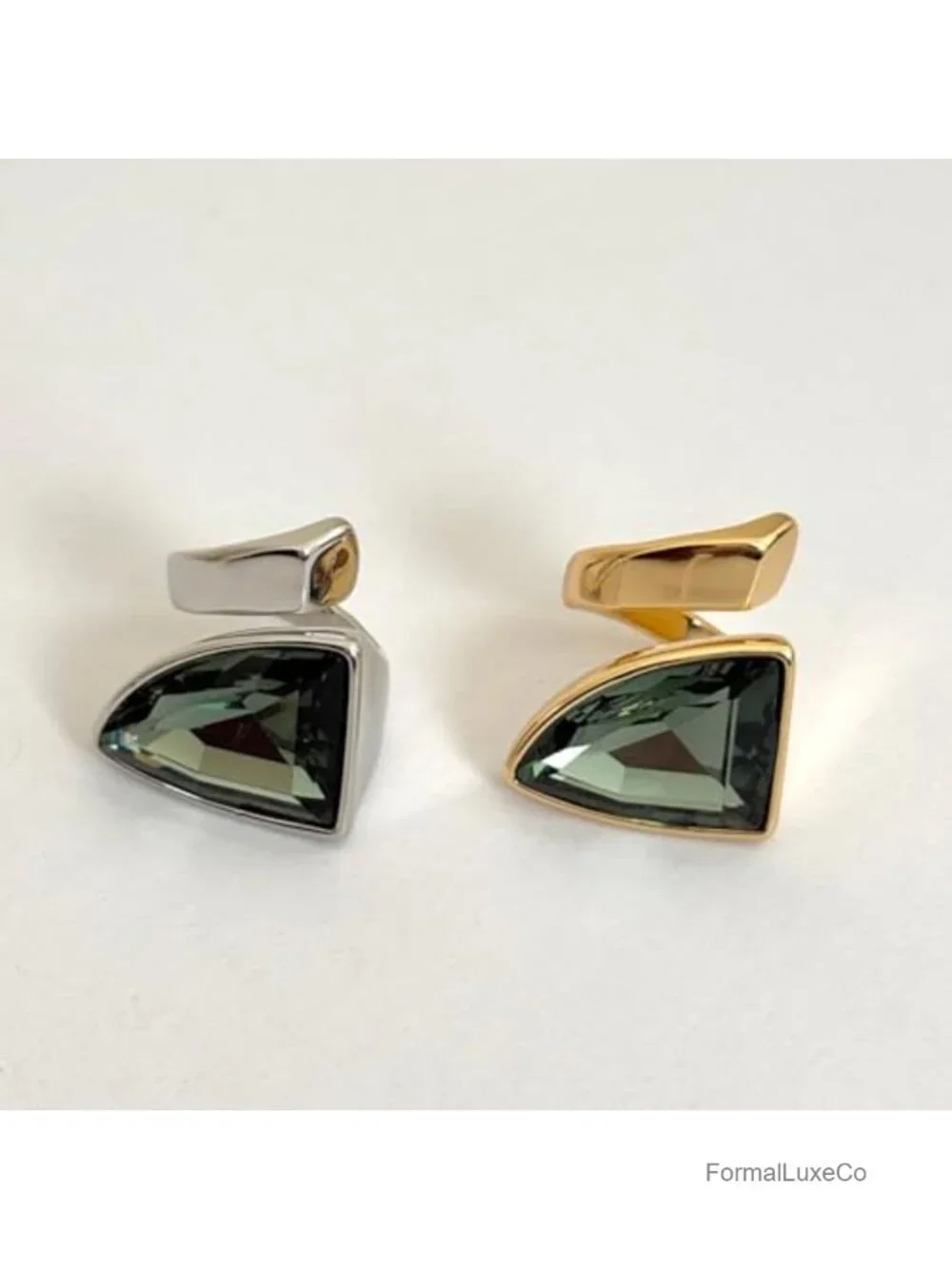Geometric Triangle Chunky Statement Ring Austrian Crystal Cubic Zirconia